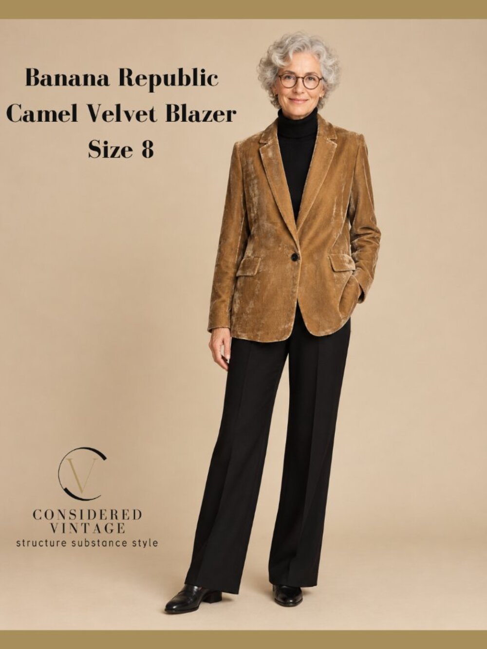 Banana Republic Camel Velvet Blazer Single Button Jacket Size 8